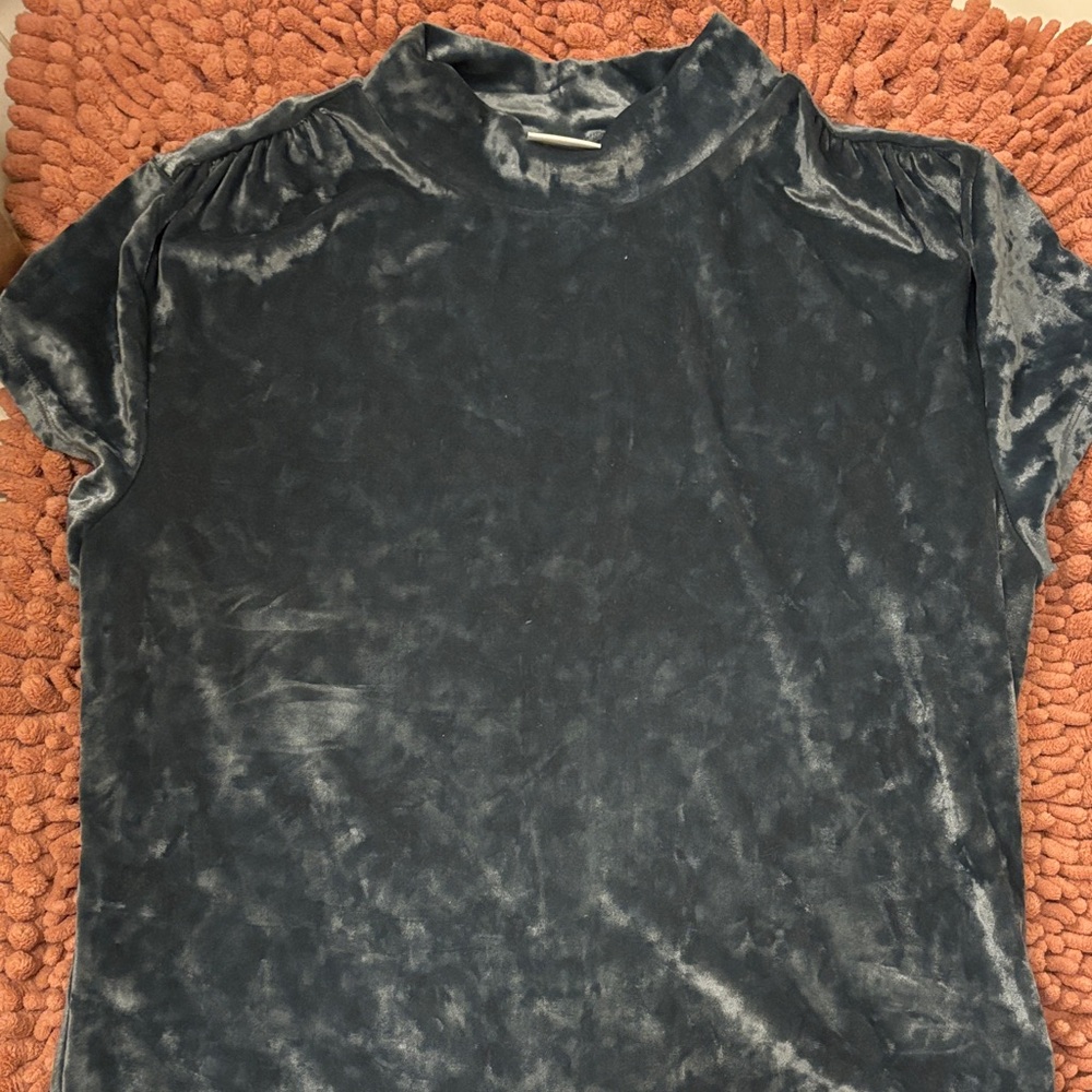 a new day Women's Short Sleeve Velvet Top in Dark Blue